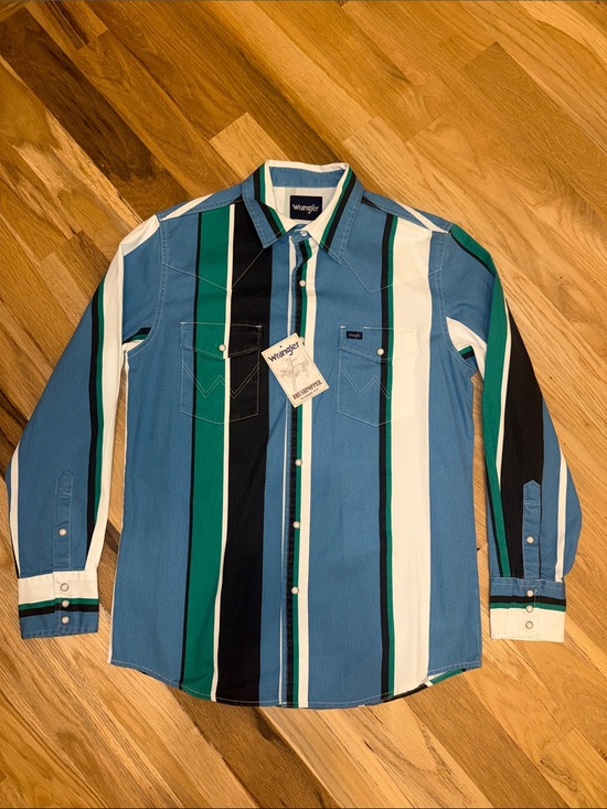 Wrangler Other - Wrangler Blue Teal Black White Brushpopper Western Shirt *New With Tag*